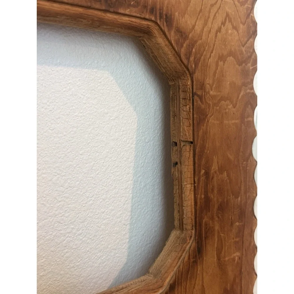 Vtg Tramp Art Style Triple Opening Wooden Picture Frame Carved Folk 19.5