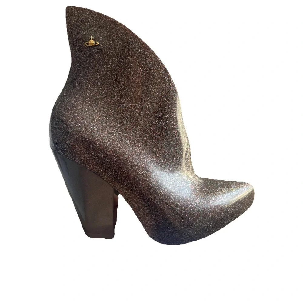 Vivienne Westwood Anglomania x Melissa Gunmetal Brown SparklingRubber Rain Boots