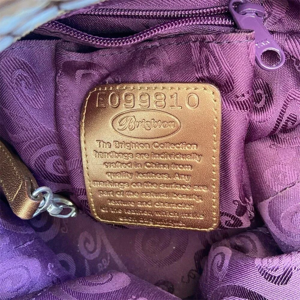 Brighton Cher Hobo Shoulder Bag Womens Large Brown Bronze Croc Embossed