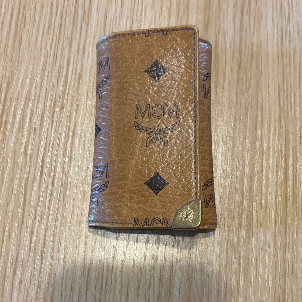 MCM Tan and Black Monogram Card & Key Holder