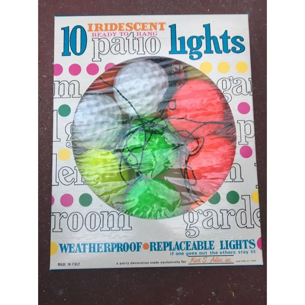 VTG Kurt S. Adler Golf Ball Party Patio‎ Lights 10 Lights Bright Waterproof 80s