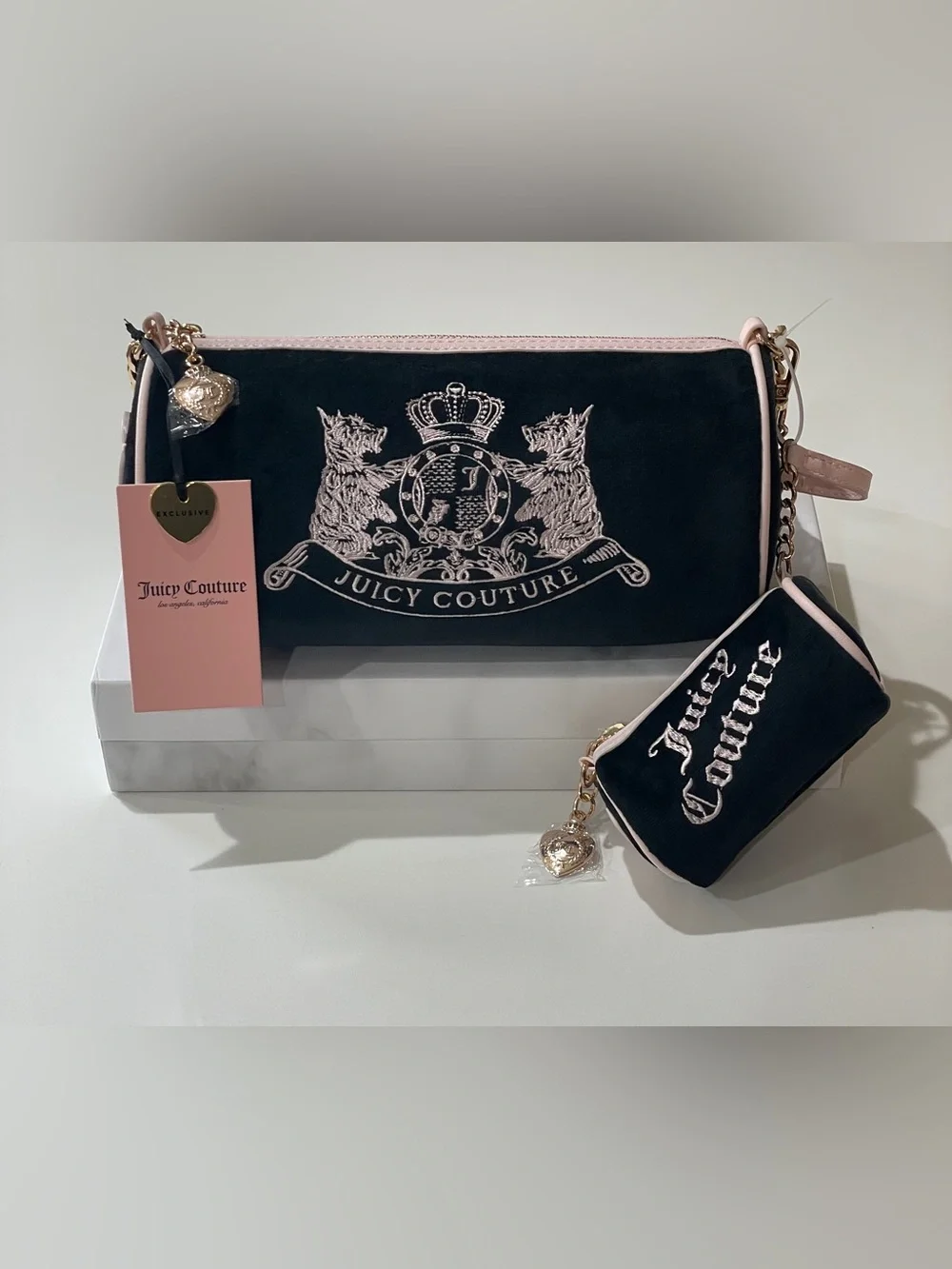 Juicy Couture Choose Scottie Dogs Liquorice & Soft Pink Y2K NWT Barrel Satchel