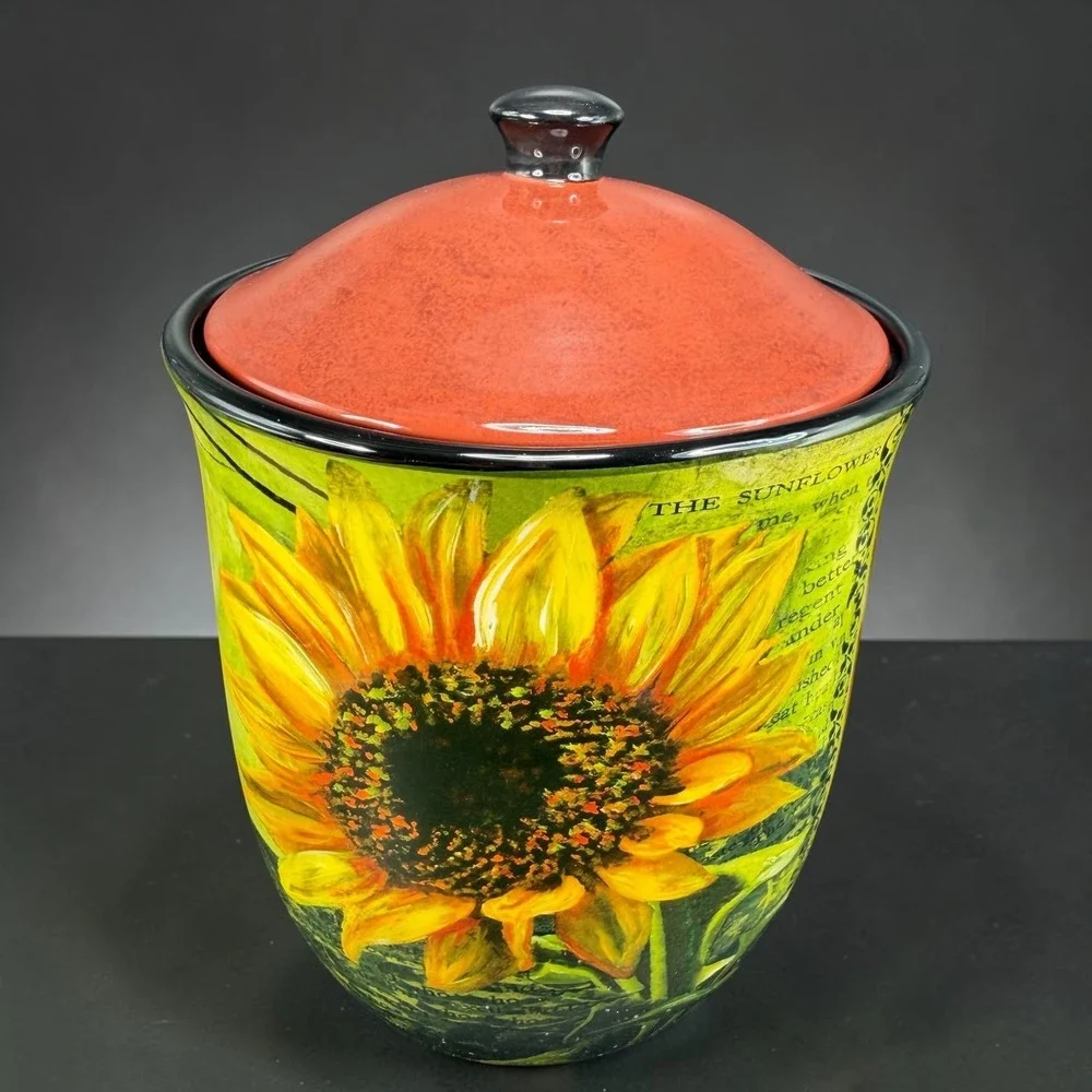 Certified International Lori Siebert Sunflower Bee Ceramic Canister Jar La Fleur
