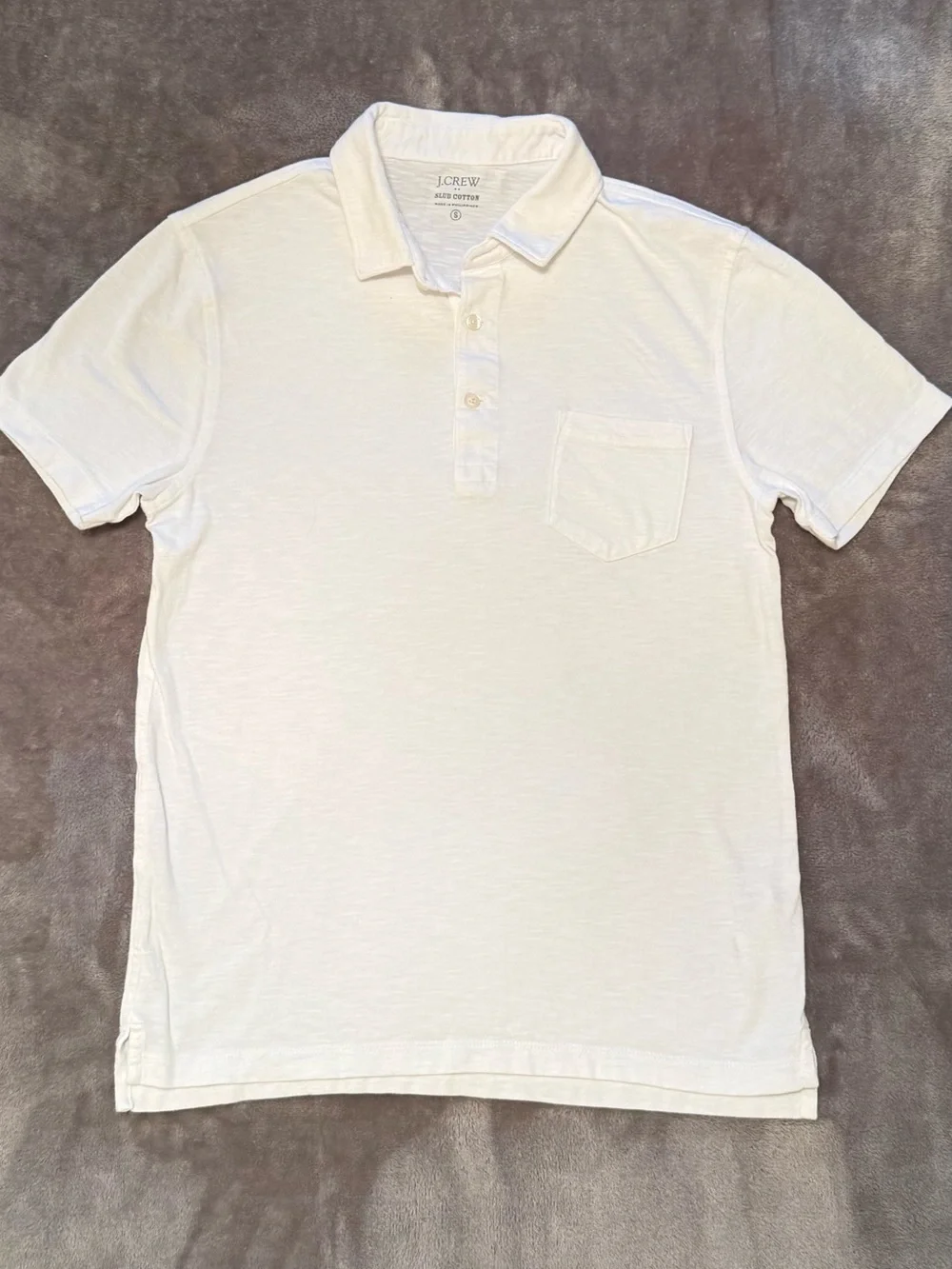 J. Crew | Slub Cotton White Men's Polo with Chest Pocket | Size = S