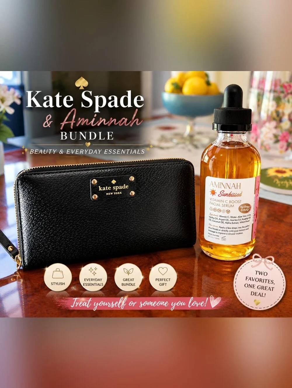 🖤Kate Spade Wallet & AMINNAH Sunkissed Vitamin C Serum Bundle
