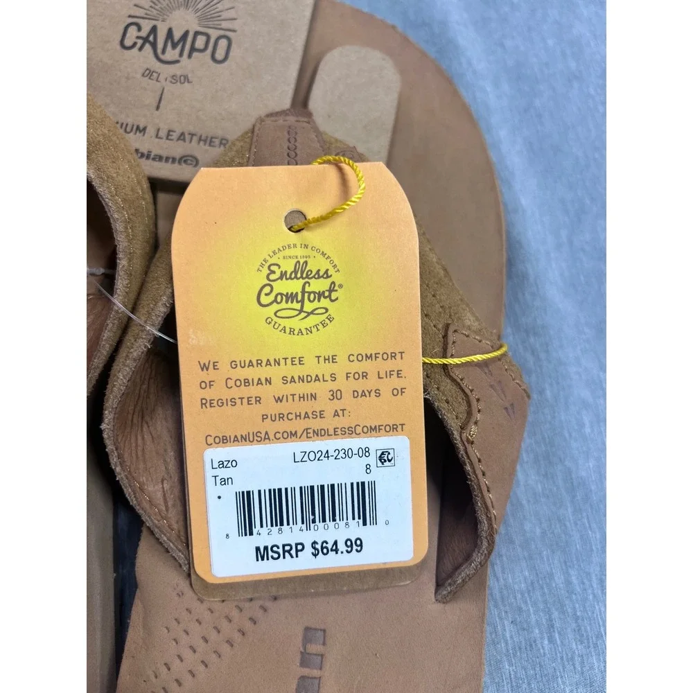 Cobian Lazo Campo Del Sol Mens Tan Premium Leather Flip Flop Sandals Size 8 NEW
