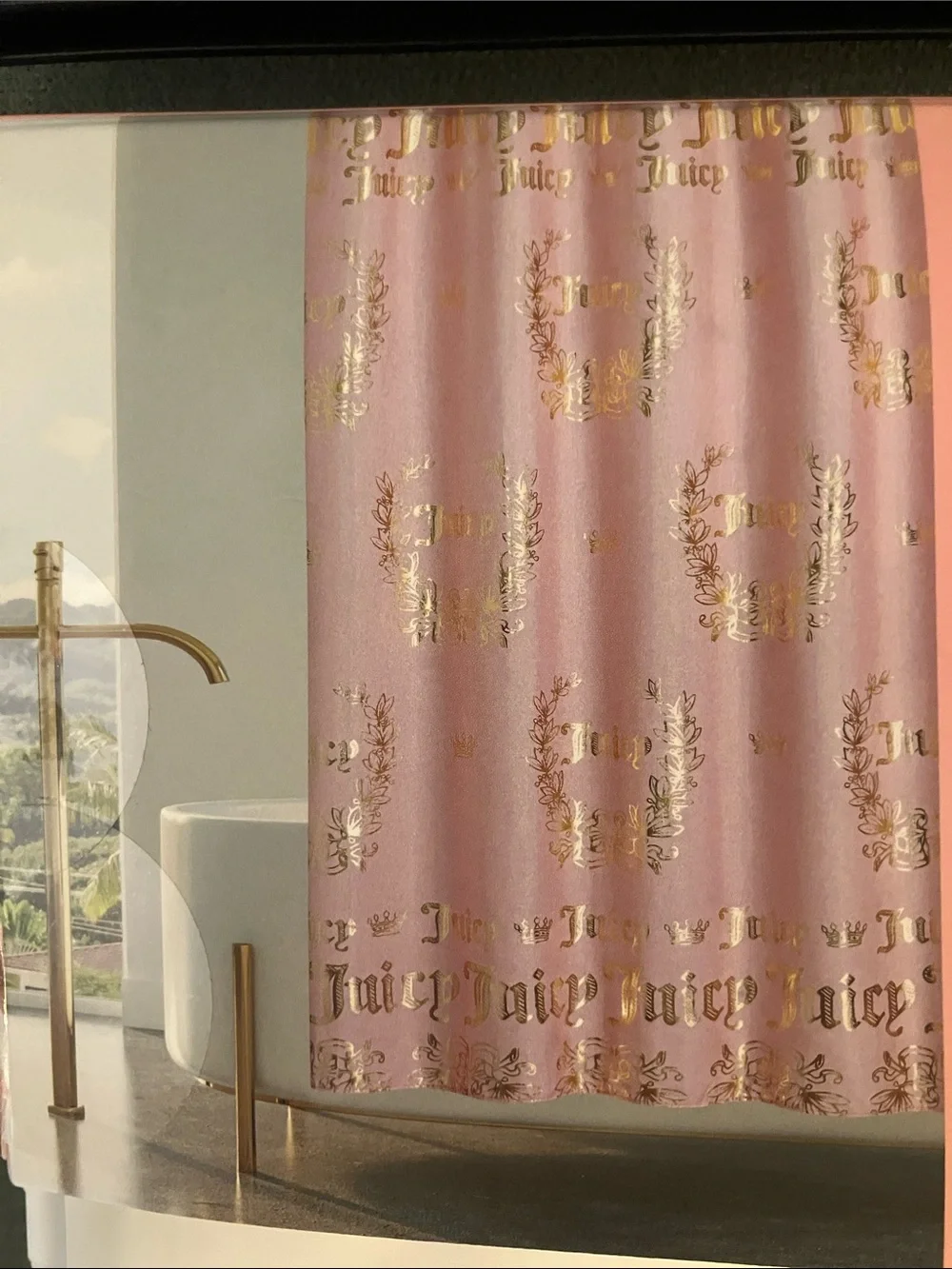 ✨Juicy Couture 14 pc shower set gorgeous pink & gold metallic curtain NWT