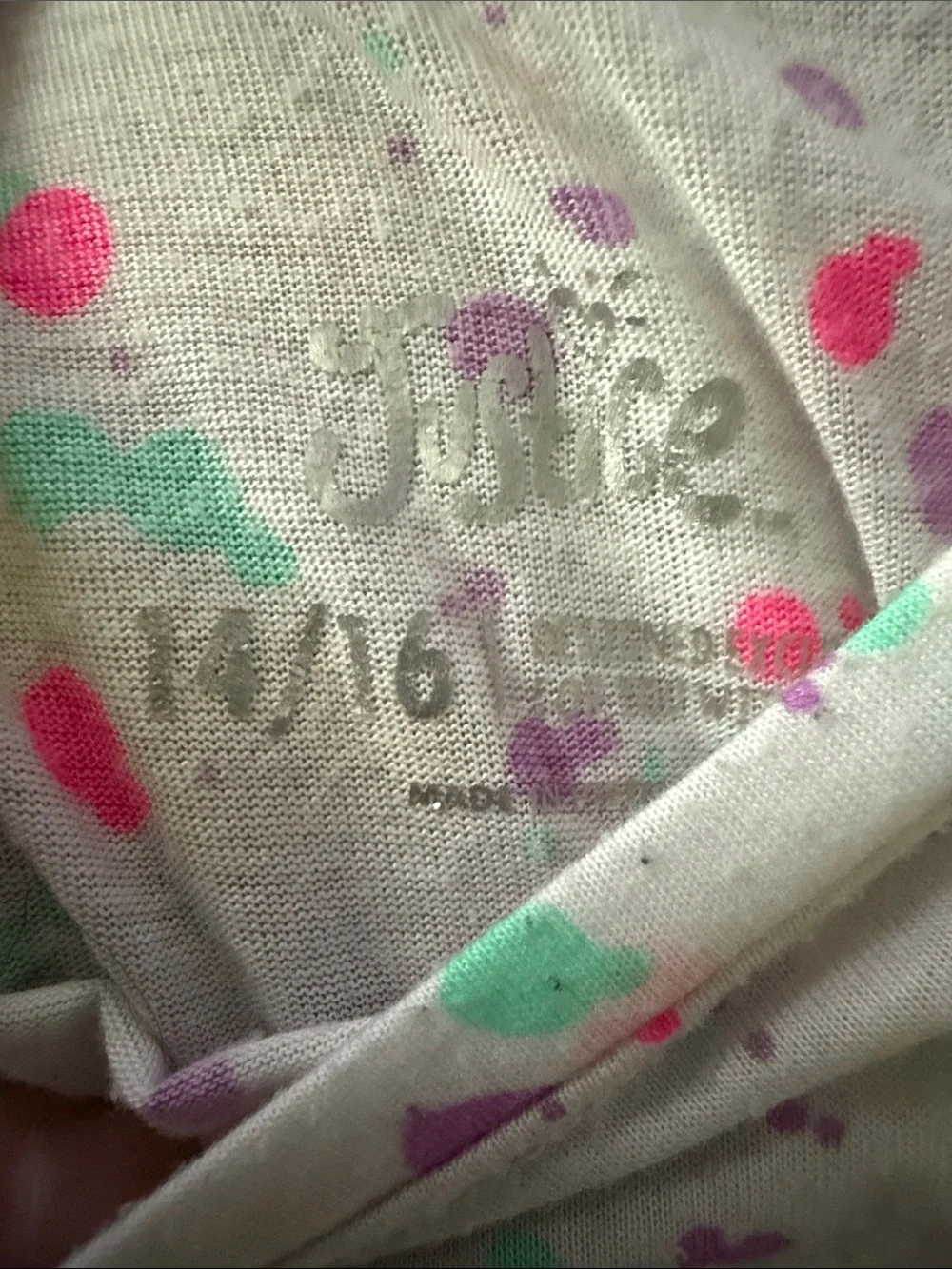 Justice White Tee with Gold Glitter Heart and Pink & Mint Splatter