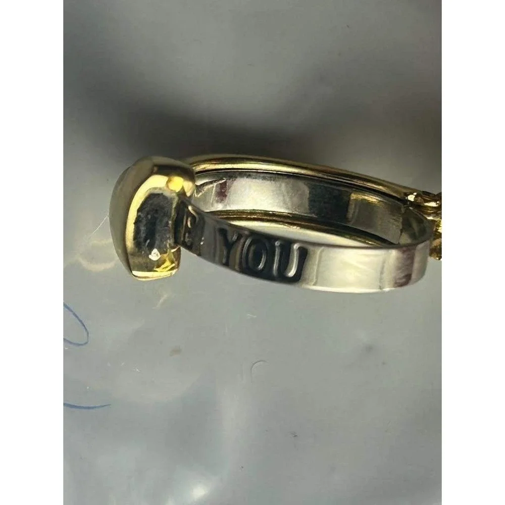 Gold Tone Heart Shape Ring Women Adjustable Band Fashion Jewelry Ring Size: 7.75