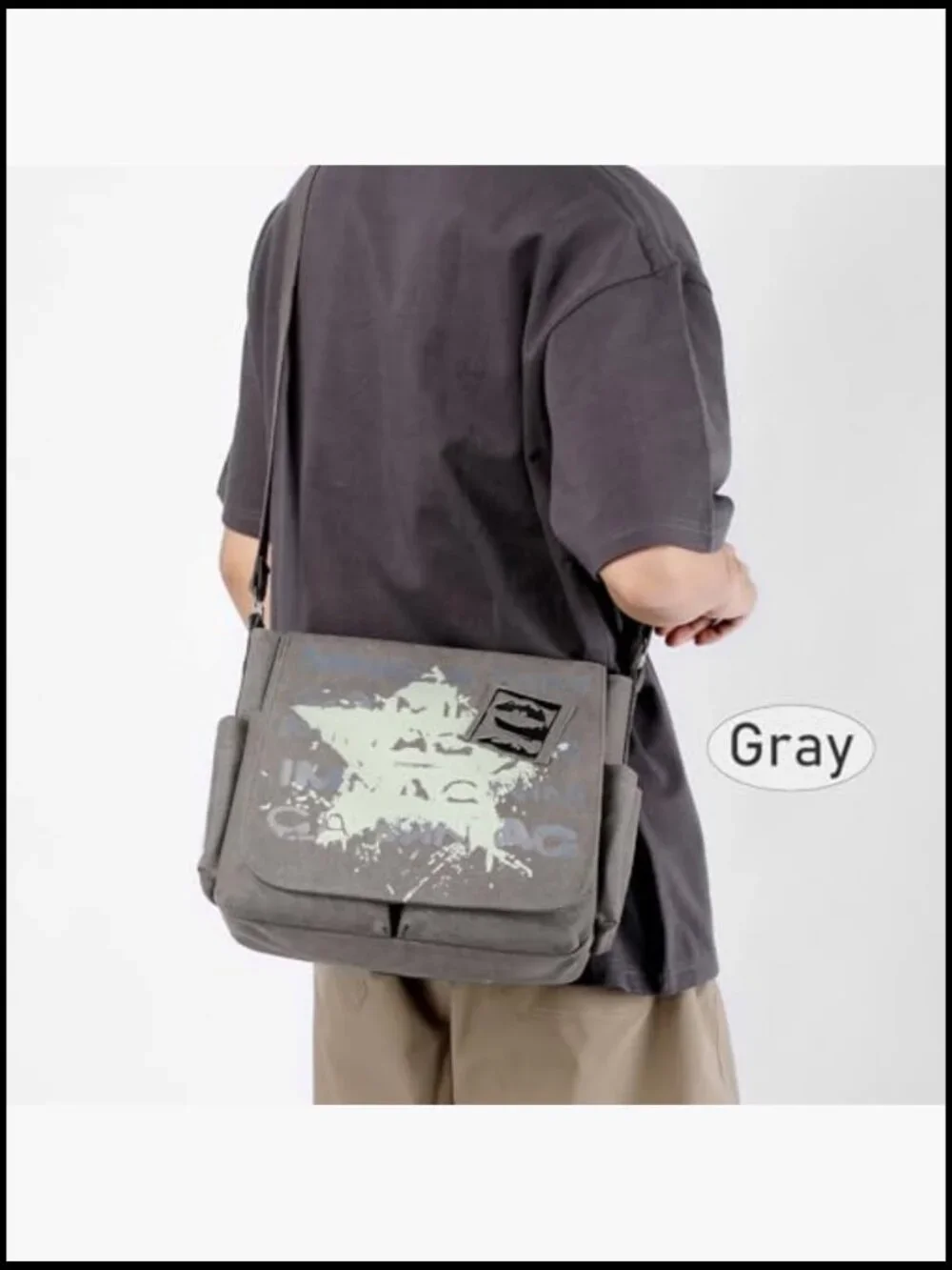 Canvas Messenger Bag Star Print Vintage Crossbody Satchel for Work Travel