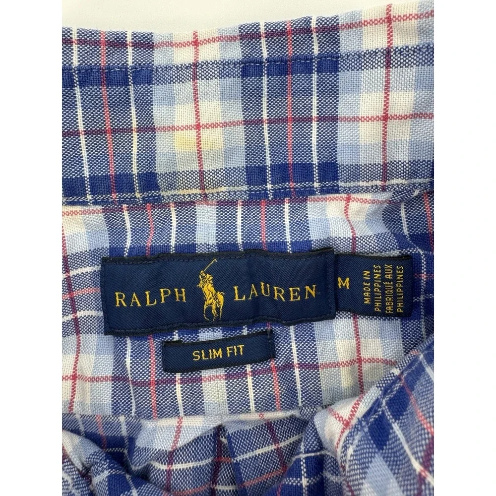 Polo Ralph Lauren Men's Button Down Blue Checkered Dress Shirt Size M‎ Slim Fit