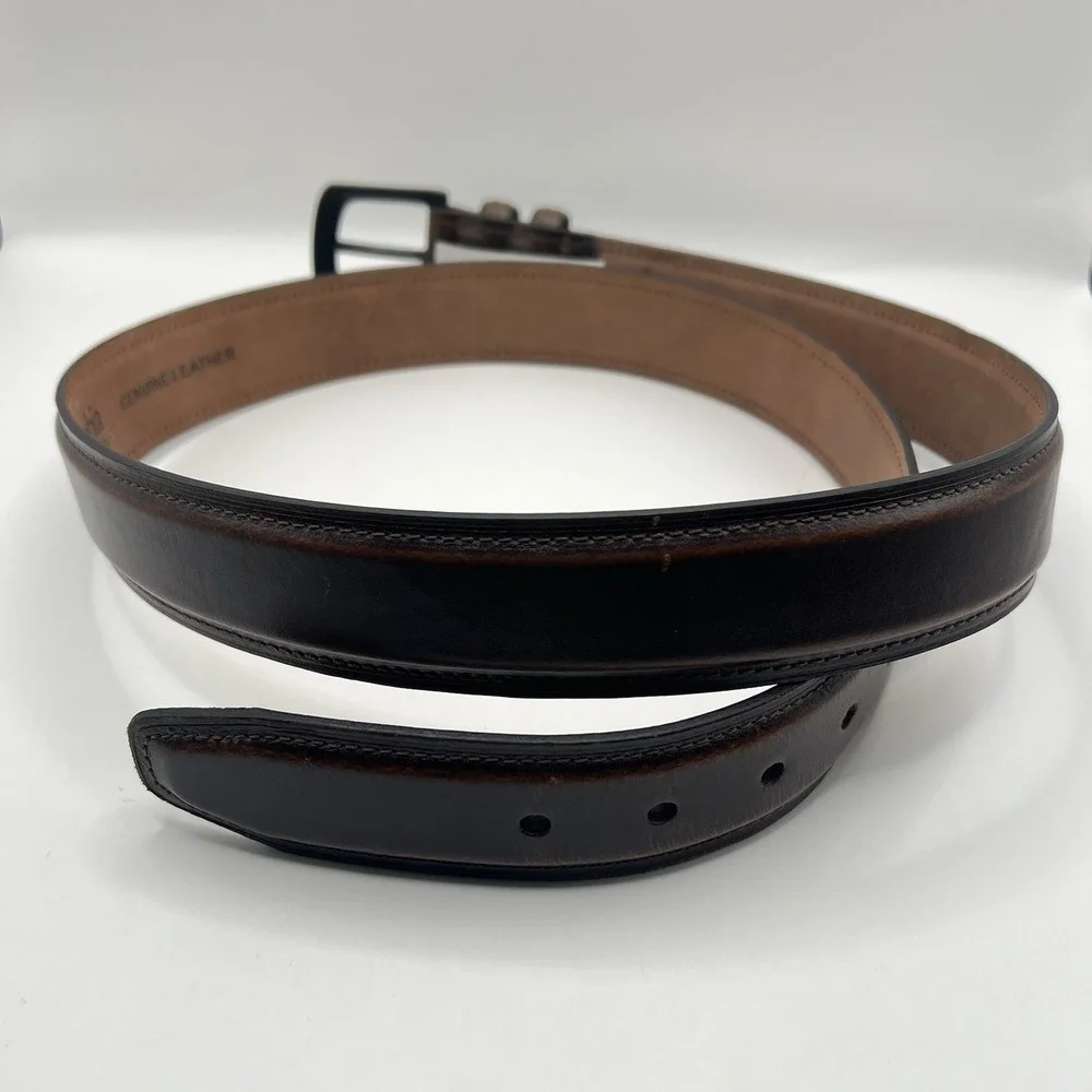 Columbia Genuine‎ Leather Belt XL/42-44 Brown Stitch Detail Classic