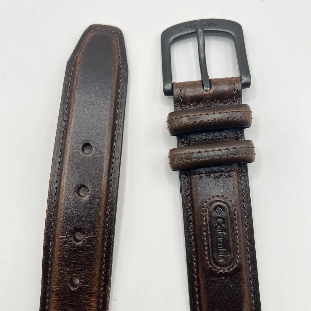 Columbia Genuine‎ Leather Belt XL/42-44 Brown Stitch Detail Classic
