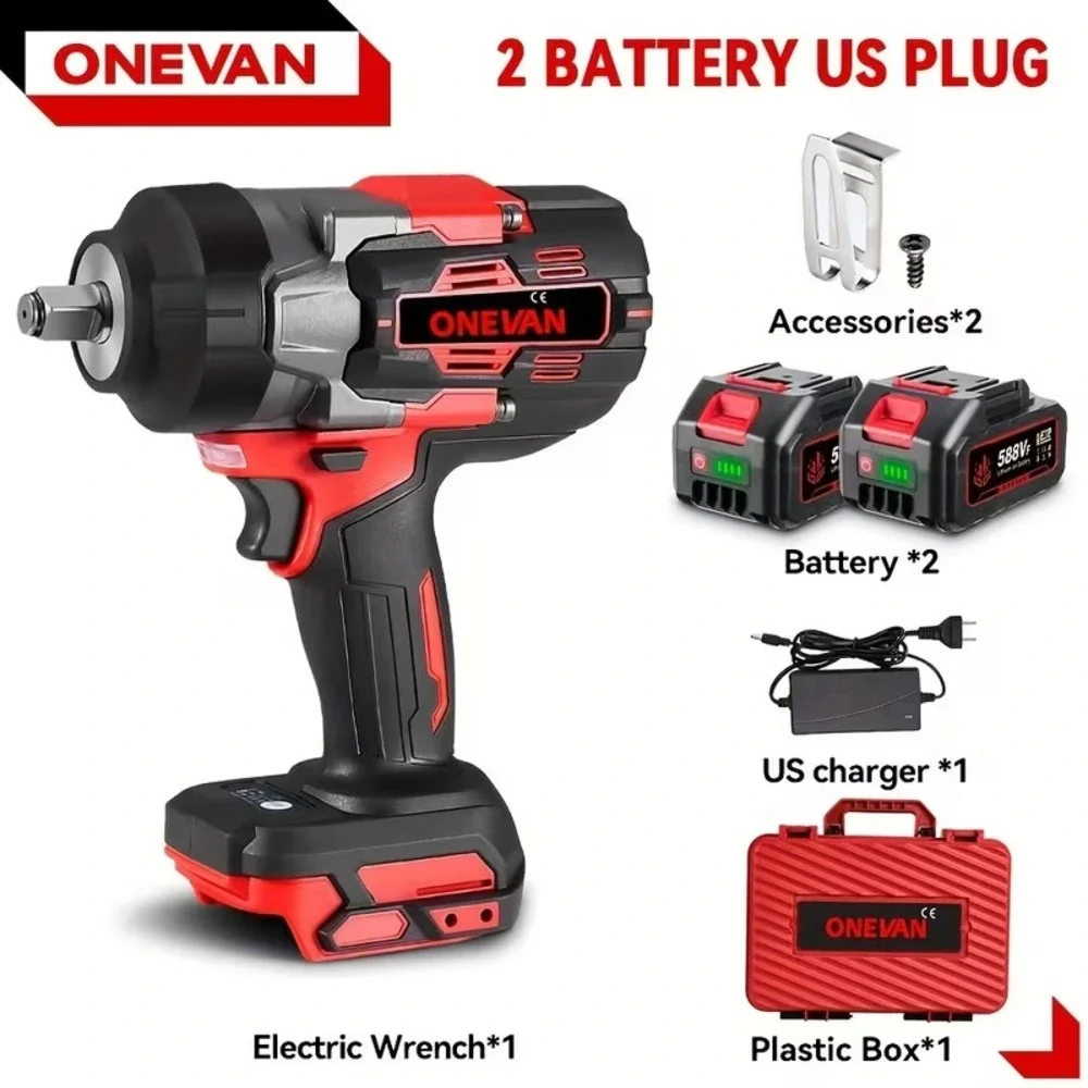 Cordless Electric Impact Wrench Gun‎ 1/2'' High Power Driver w/ 2 Li-ion Battery