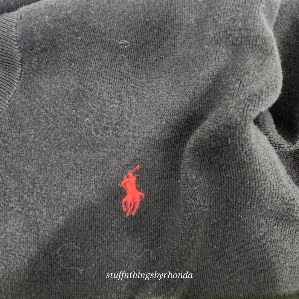 Polo Ralph Lauren Men Long Sleeve V-Neck PullOver Sweater Blk Pima Cotton Large‎