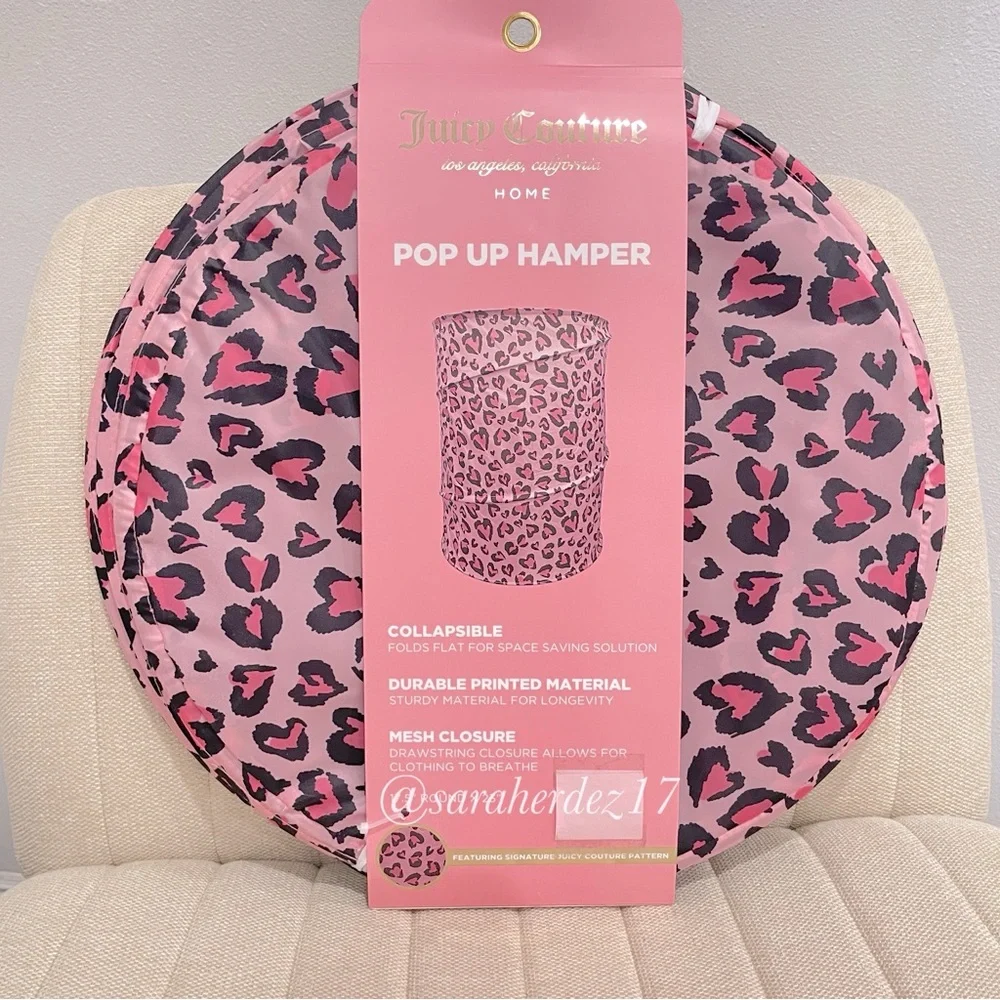 NEW Juicy Couture Pink Heart Leopard Pop Up Laundry Hamper‎ Collapsible Y2K Home