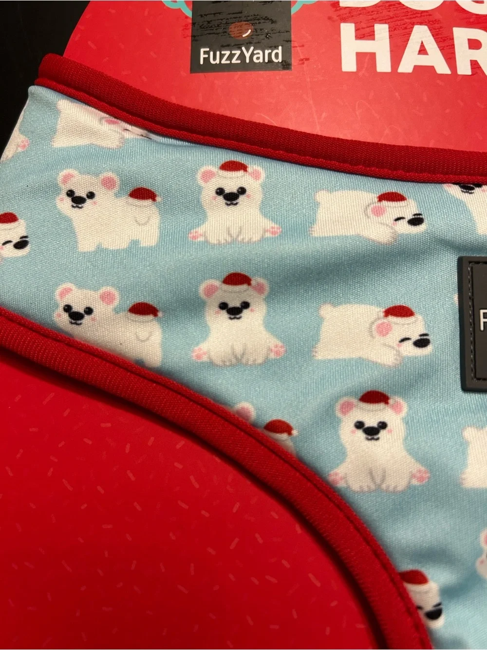 NWT FuzzYard XL Blue & Red Dog Harness - Cute Holiday Pomeranian Print