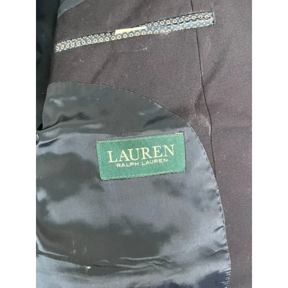 Lauren Ralph Lauren Navy Blue Blazer Naturel Stretch Gold Button Wool Size 46 L