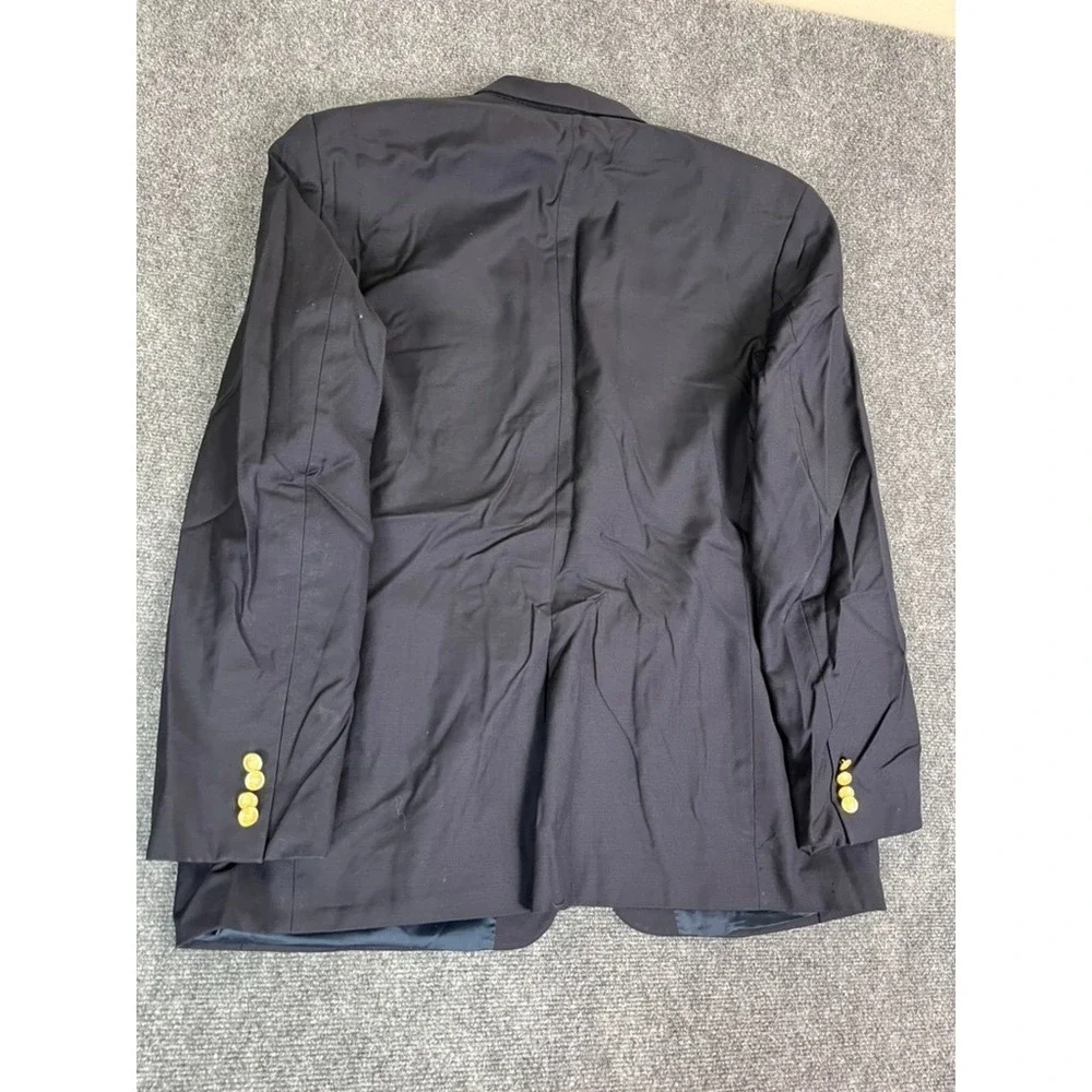 Lauren Ralph Lauren Navy Blue Blazer Naturel Stretch Gold Button Wool Size 46 L