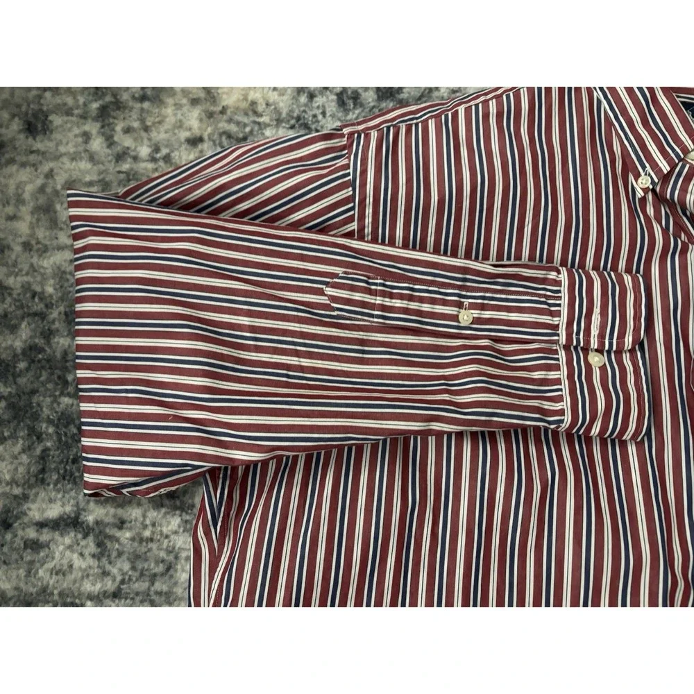 Polo Ralph Lauren Mens L 16.5 34/35 Yarmouth Red Blue Striped‎ Long Sleeve Shirt