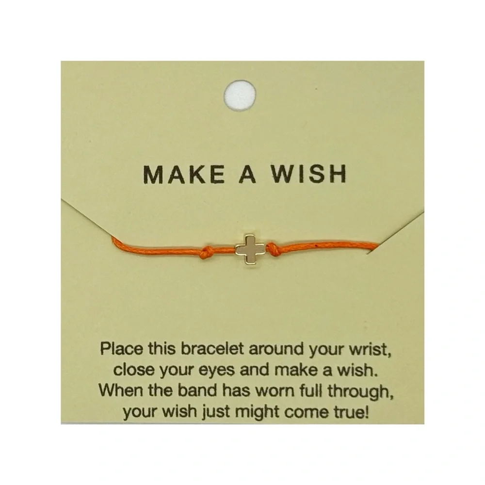 14k Gold Charm Make A Wish Bracelet Orange Adjustable Band NWT