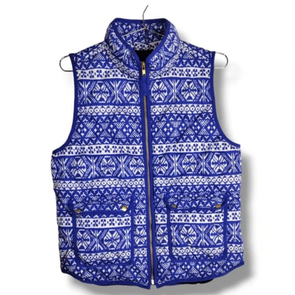 J Crew Womens Vest Sz Medium Fair Isle Button Front Insulated Ski Winter Outdoor