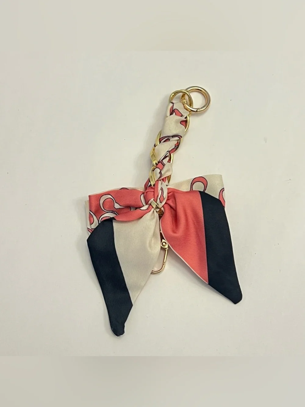 Bow tie Bag‎ Charm (Pink and white, gold chain) Unbranded