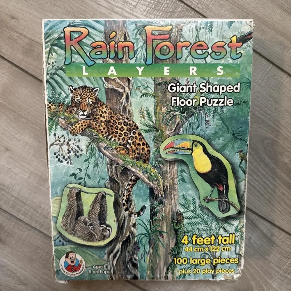 Vintage 1996 Frank Schaffer RAIN FOREST LAYERS 100pc Giant Floor Puzzle 4ft Tall