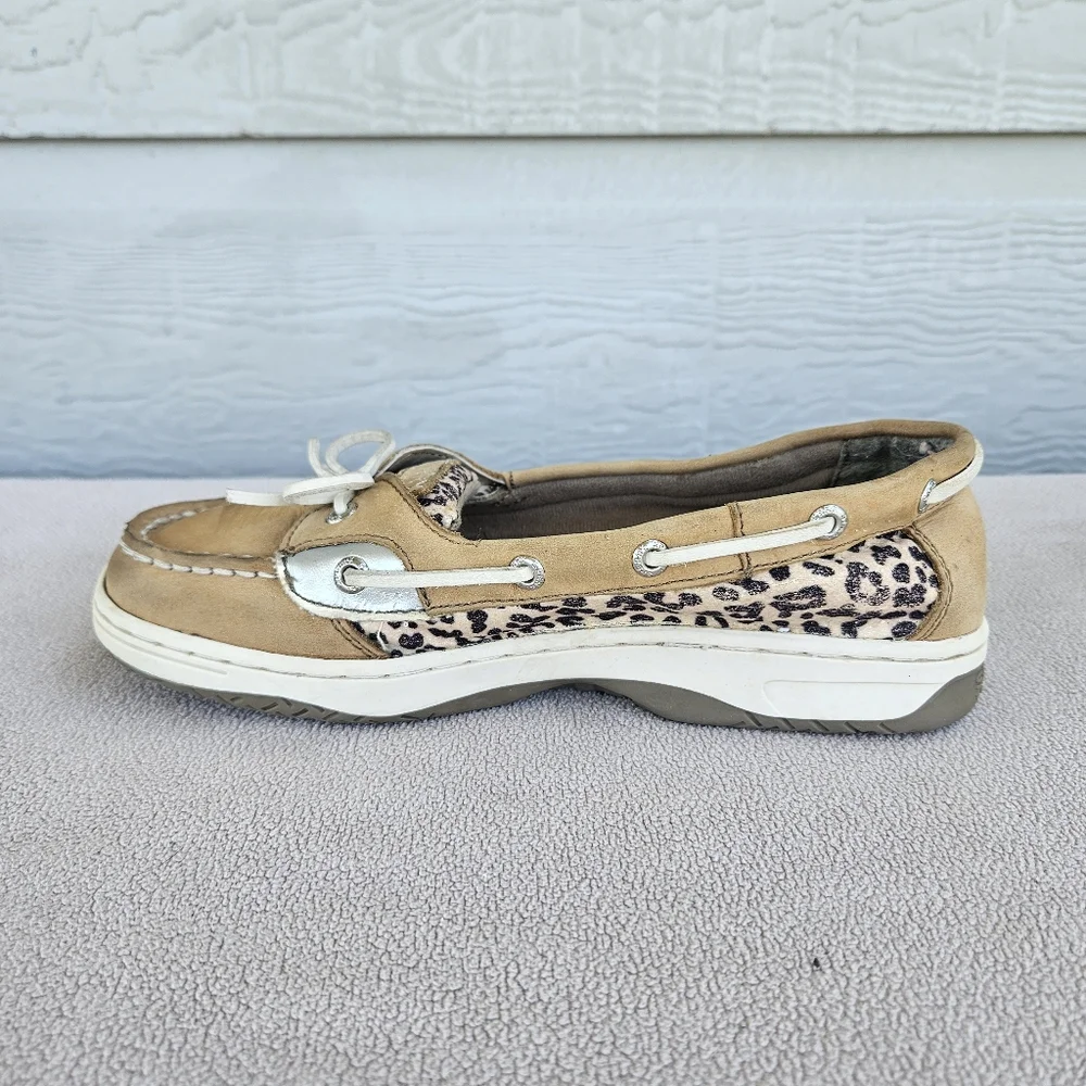 Sperry Top-Sider Angelfish Leather Suede Boat Shoes Leopard Youth Size 4 Tan