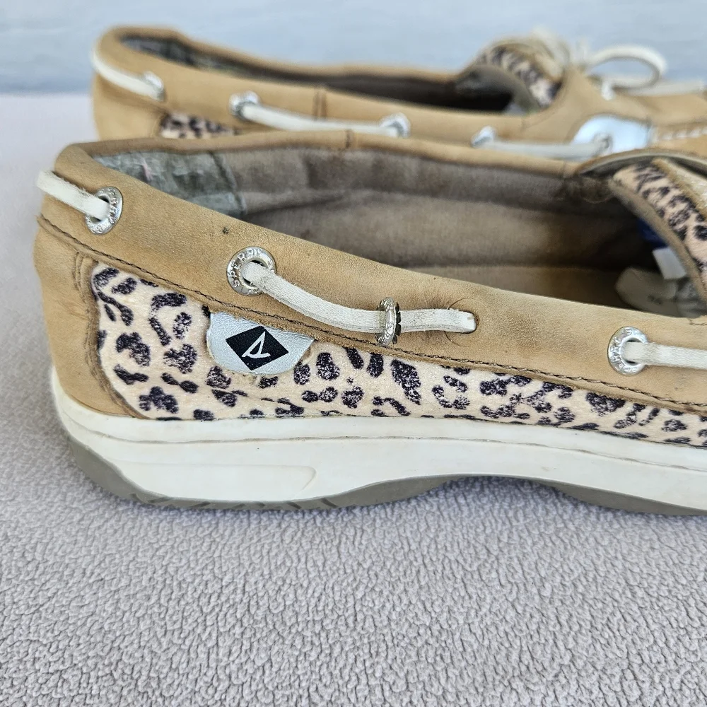 Sperry Top-Sider Angelfish Leather Suede Boat Shoes Leopard Youth Size 4 Tan
