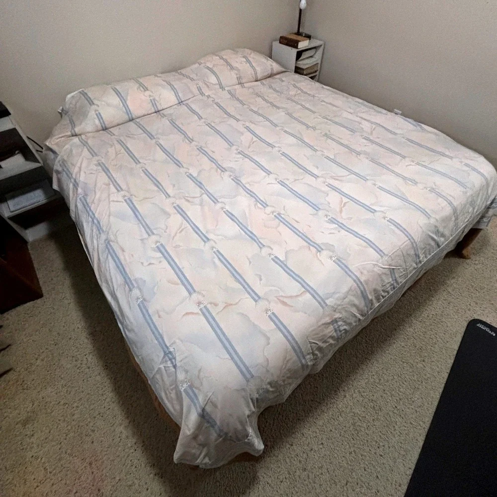 Vintage Coastal Shell Striped Flat Sheet Pastel Peach Blue 90x100 Queen 80s 90s‎