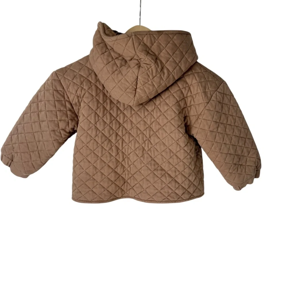 Makemake Organics 100%‎ Organic Cotton Unisex Tan Quilted Hooded Jacket Age 5-6