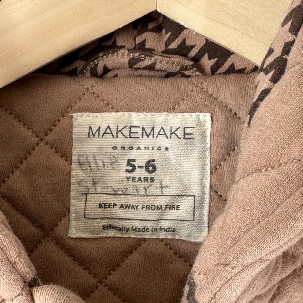Makemake Organics 100%‎ Organic Cotton Unisex Tan Quilted Hooded Jacket Age 5-6