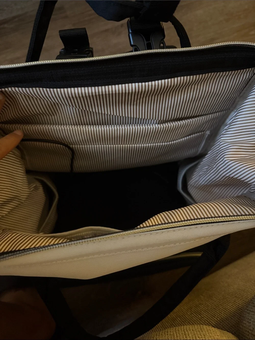 Striped Lined Tote Bag - Black and White Interior