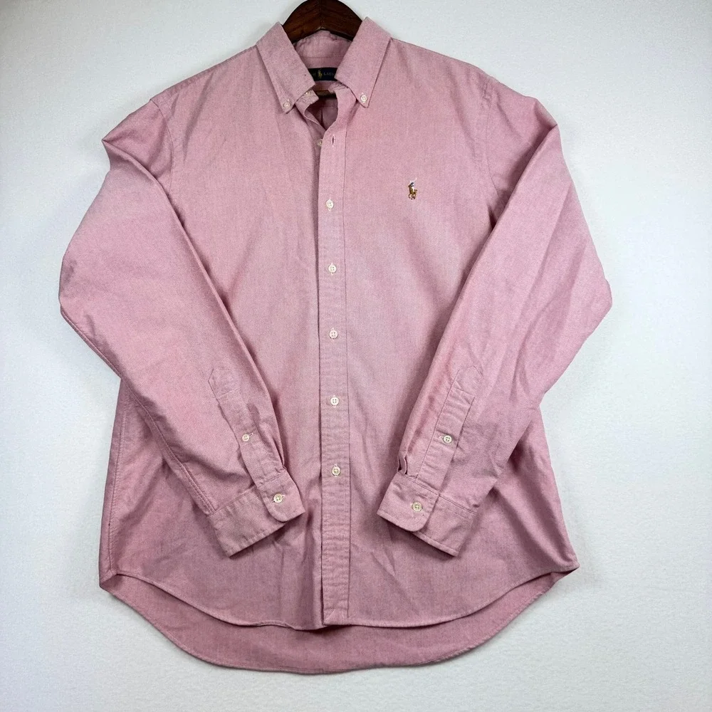 Polo Ralph Lauren Mens Pink Oxford Button Down Shirt Large Long Sleeve Pony Logo