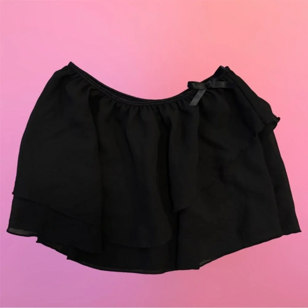 Freestyle Danskin Black Chiffon Dance Ballet Tutu Skirt with Bow - 10/12 Large