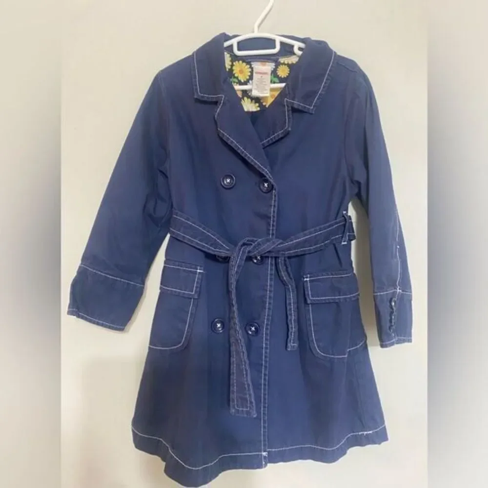 Gymboree Girls Navy Blue Pickstitch Double Breasted‎ Trench Coat Pockets Lined 5
