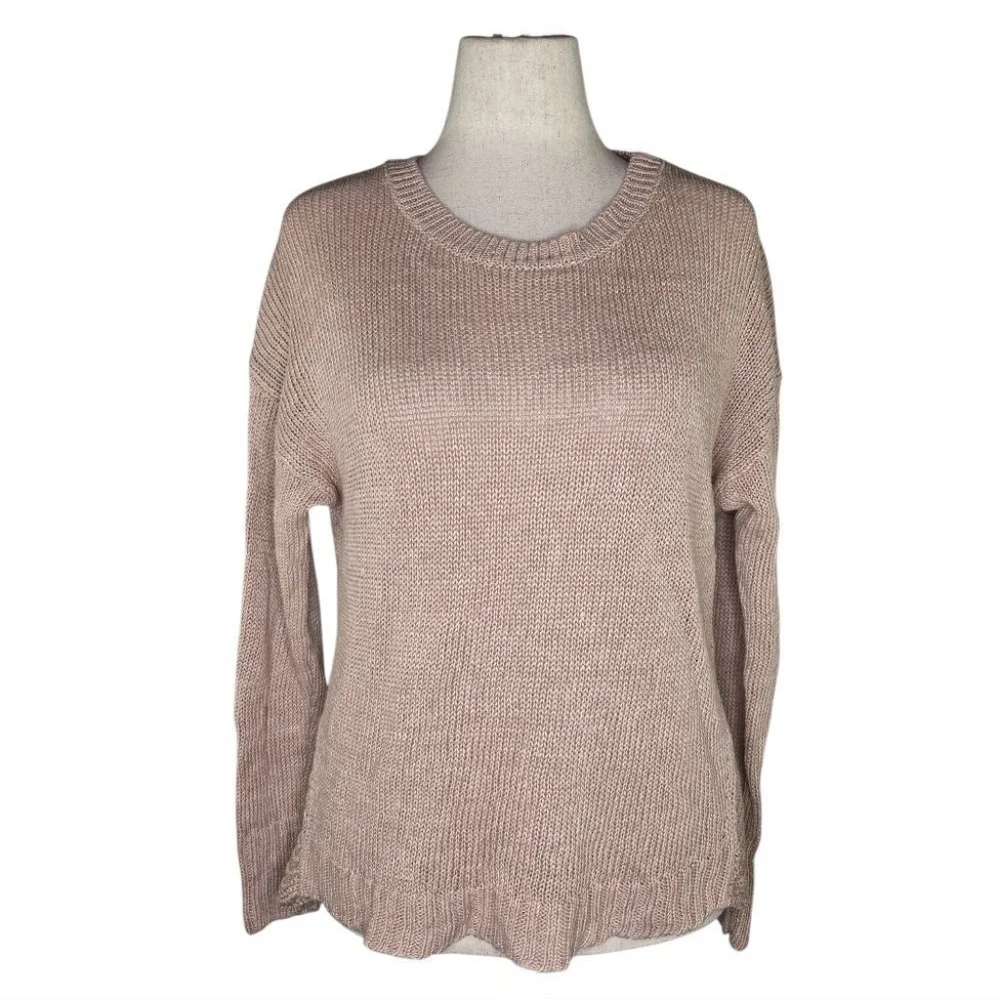 J.Crew 100% Linen Taupe Knit Sweater Women’s Medium Lightweight Pullover