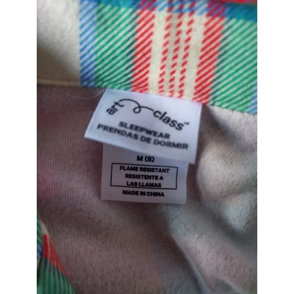 Art Class unisex Plaid Pyjama Set, Flame Resistant, Red & Green Size M (8), NWT