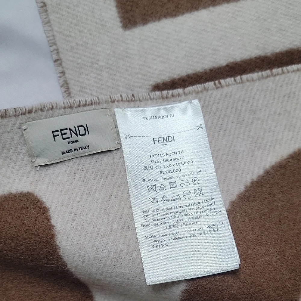 Fendi Tan and Cream Logo Scarf