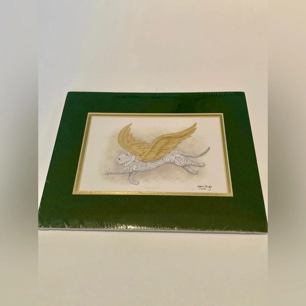 Kevin Dyer Cast Paper Art Print Signed Double Matted Flight of Fancy Cat 10”x 8”