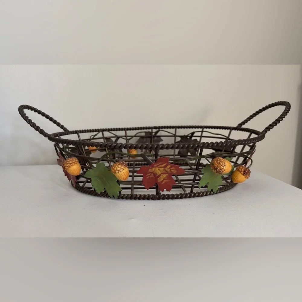 Decorative Wire Basket with Leaf & Acorn Accents