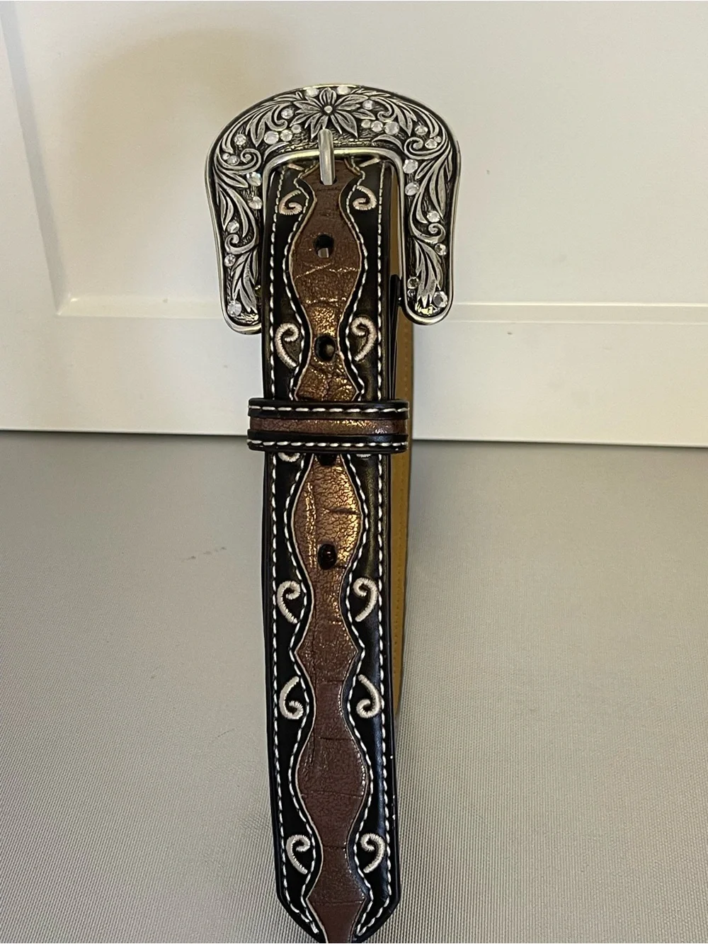Ariat Girls Western Brown Rhinestone Studded Cross Inlay Belt A1302802 - 22