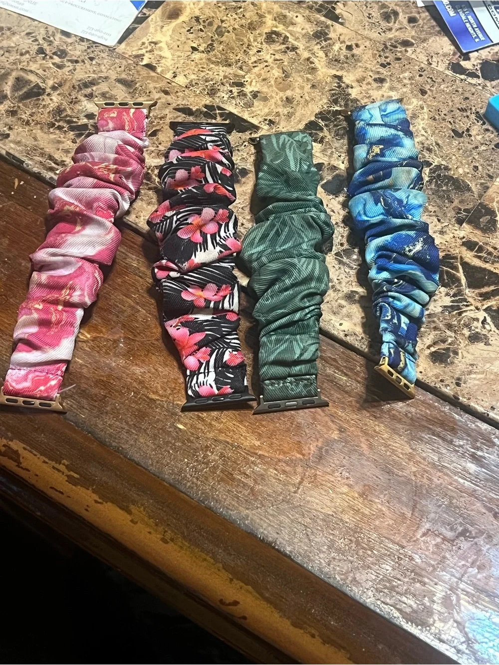 Floral Scrunchie-Style Watch Band Set - Pink, Black, Green, Blue