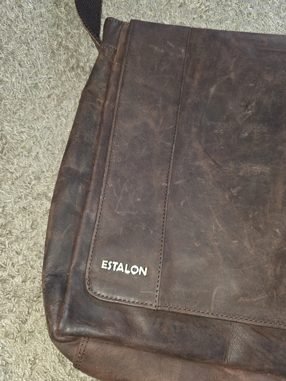 ESTALON Dark Brown Leather Messenger Bag for Men
