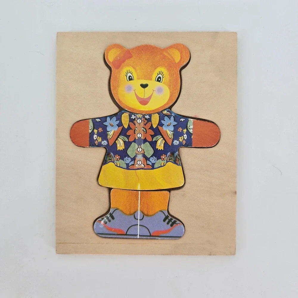 Vintage Wood N Things Dress Up Bear Puzzle Set Mix Match Montessori Toy Lot