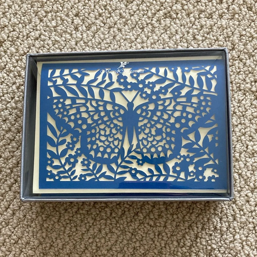 NEW Marcel Schurman Blue Butterfly Laser Cut Stationery 10 Cards 10 Envelopes