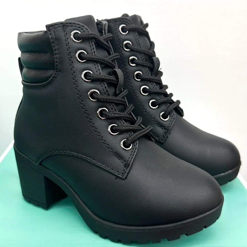 GIRLS Black Faux Leather Ankle Boots