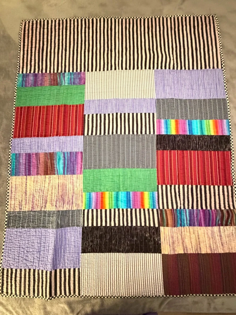 Patchwork Stripe Quilted Throw in Multi-Color