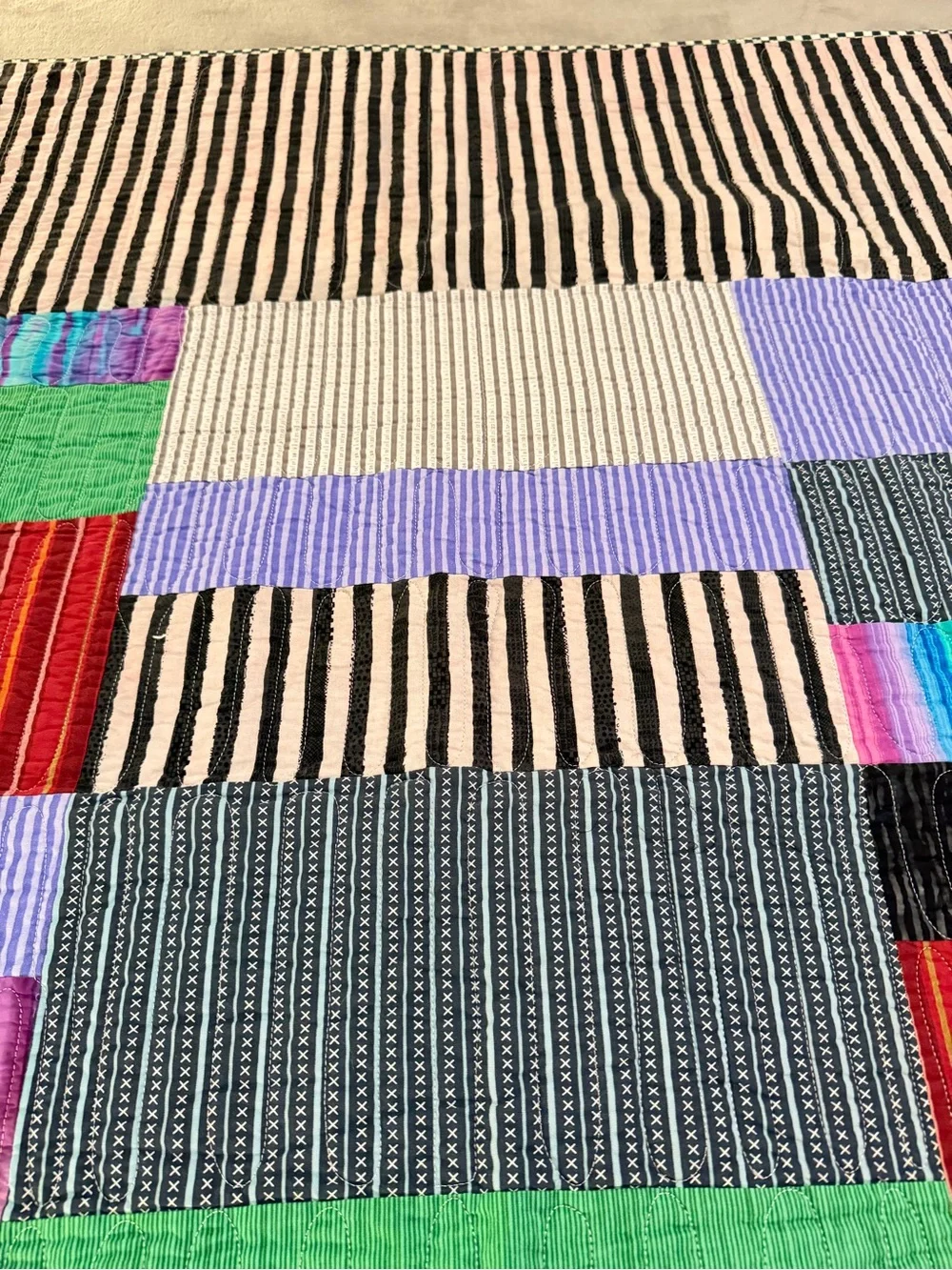 Patchwork Stripe Quilted Throw in Multi-Color